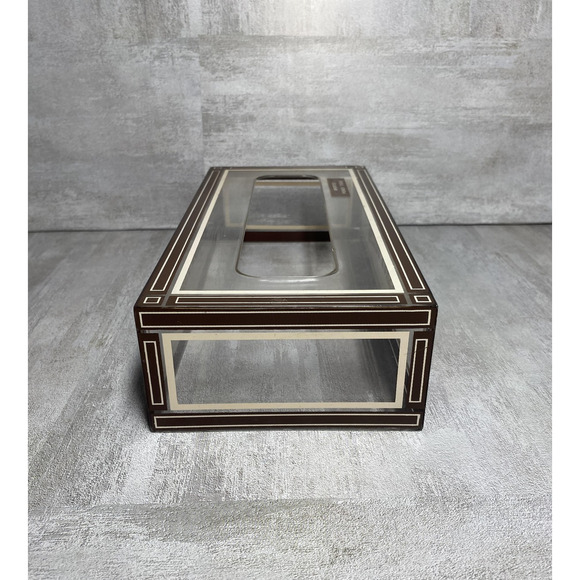 Clear Acrylic Tissue Box Cover Massage Parlor Novelty Brown Trim Bathroom Decor - Picture 4 of 13